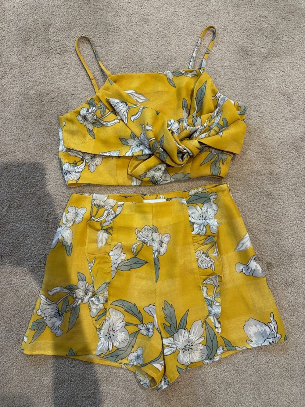 J.O.A. Yellow Floral Crop Top & Shorts Set